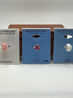 Belk Silverworks Sterling Pink & White Glass Bead Bundle Charms Pandora-like NWT